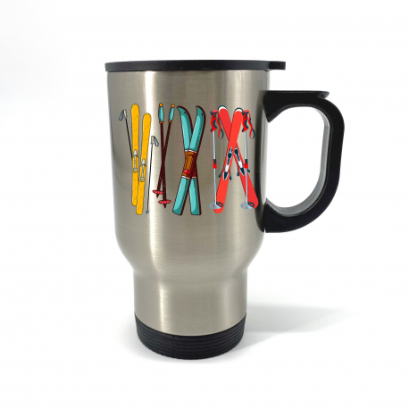 Colorful Skis and Poles Travel Mug