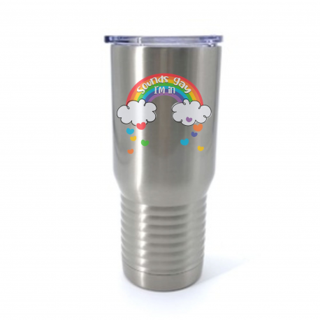 Sounds Gay Im In, Rainbow Heart Insulated Stainless Steel Tumbler