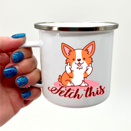 Fetch This Camper Mug, Corgi Dog Middle Finger Camper Mug