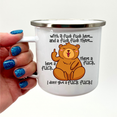 Bear Middle Finger, With A Fuck Fuck Here Camper Mug