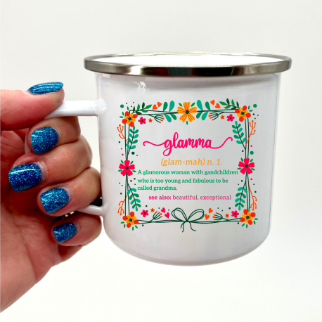 Glamma A Glamorous Woman With Grandchildren Floral Frame Camper Mug