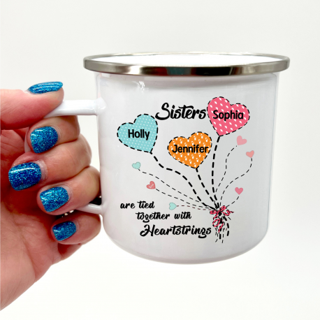 Sisters Are Tied Together With Heartstring Camper Mug