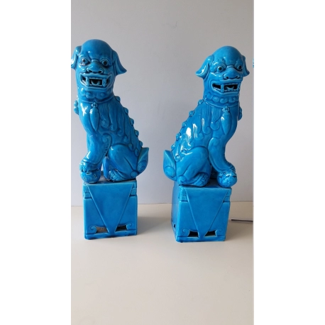 Chinese Mid Century Blue Foo Dogs