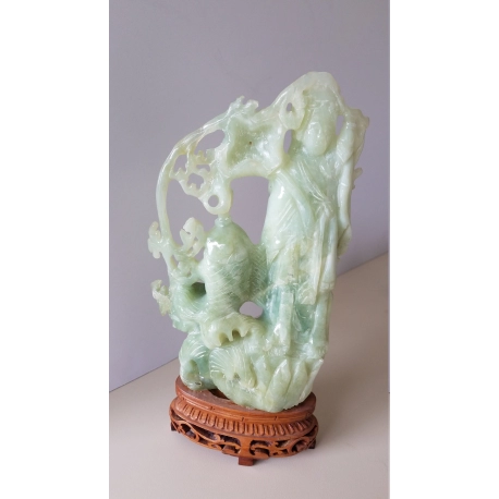 Jade Statue of an Immortal With Fish
