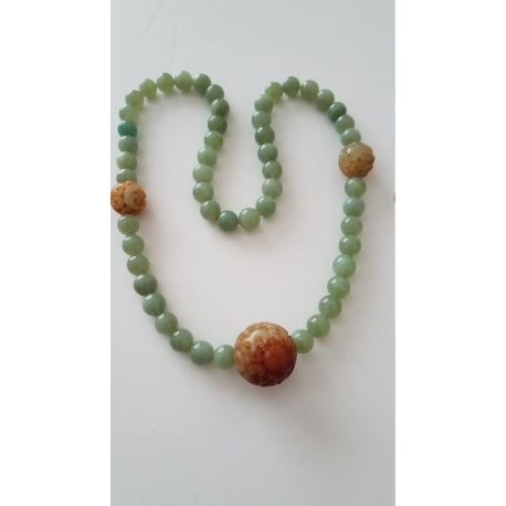 Jade Necklace with Large Carved Jade Beads