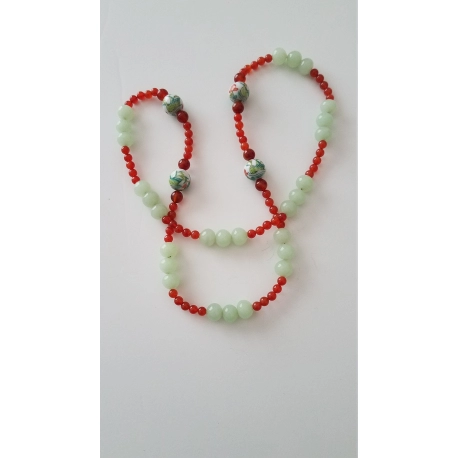 Beautiful Peking Glass Necklace with Carnelian Beads
