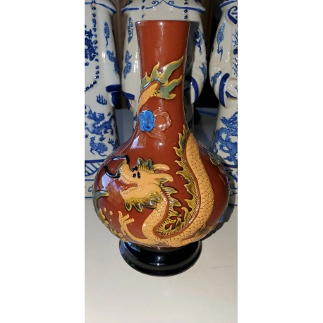 Chinese Red Clay Vase with Dragon