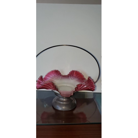 Brides Bowl Opaline to Clear Cranberry Coloring