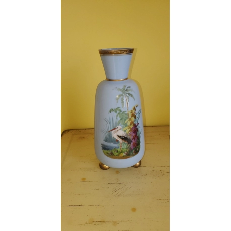 Opaline Hand Painted Vase with Bird