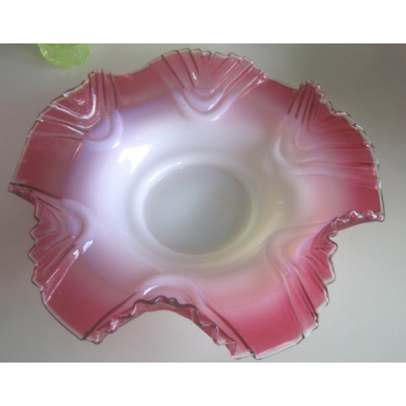 Cranberry & White Opaline Brides Bowl With Threading