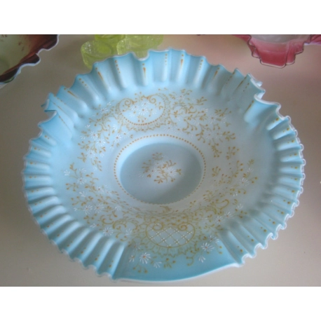 Blue Brides Bowl with Gold and White Painted Flowers