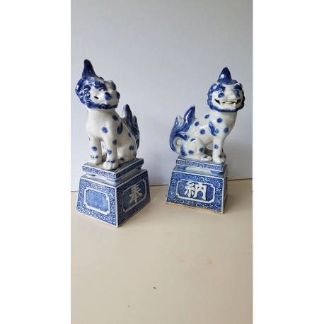 Japanese Shishi-Foo Dogs, Blue and White