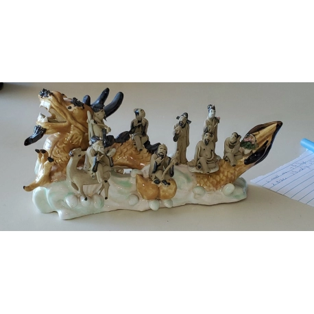 Rare Figural Group of 8th Immortals Riding Dragon