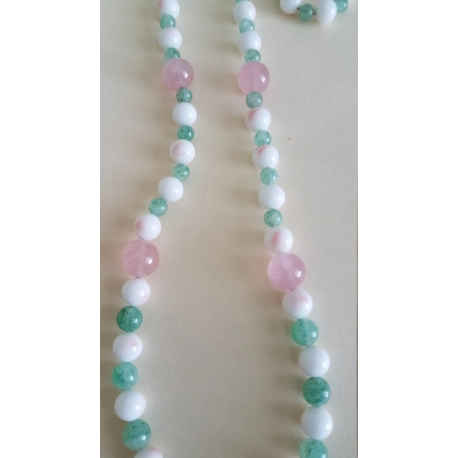 Glass Beads Necklace Resembling Angel Skin Coral and Jade