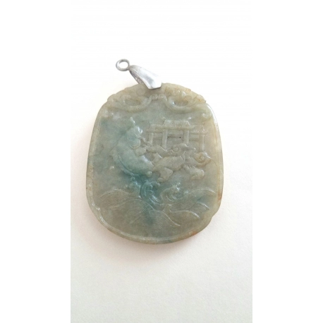 Beautifully Carved Jade Pendant Featuring a fish in Water