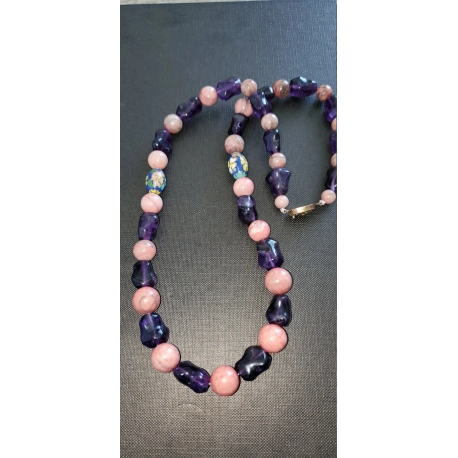 Rhodonite Necklace with Amethyst Nugget Beads