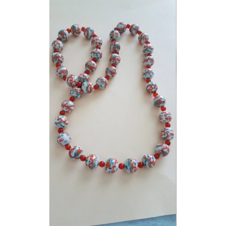 Hand painted porcelain Dragon beads with Carnelian Spacers