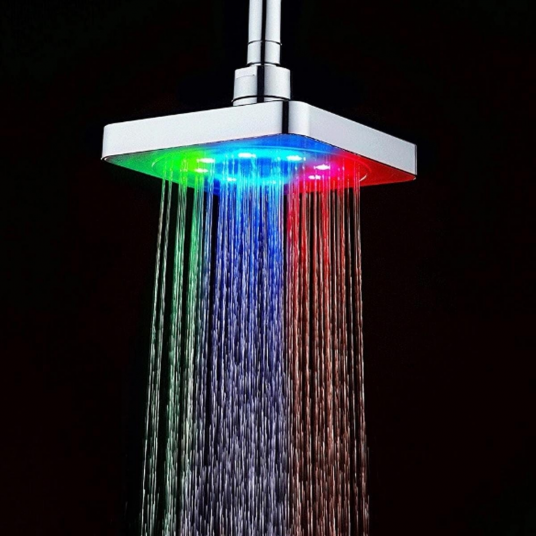 Rain Shower Head Color LED Light Rainfall Square Ceiling Mount