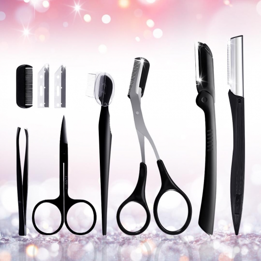 Eyebrow Razors, Tweezers, Trimmer Scissors With Comb  6Pack Kit