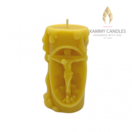 Jesus on The Cross Religious Beeswax Pillar Candle
