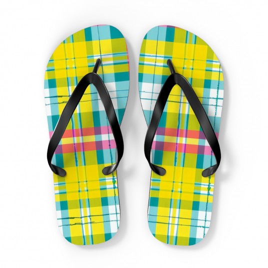 Yellow Green plaid flip flops