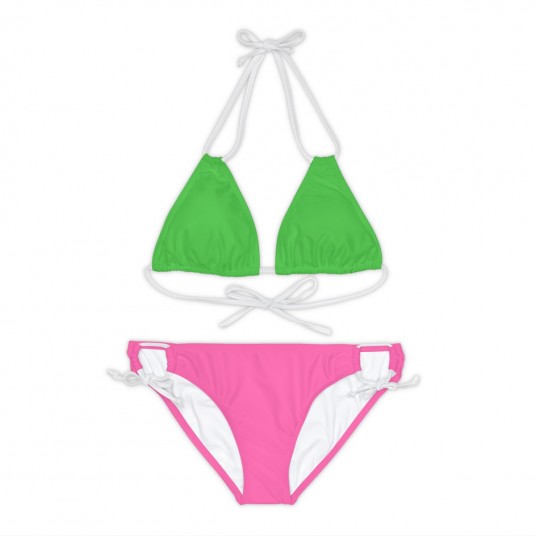 Lime Green and Hot Pink Strappy Bikini Set