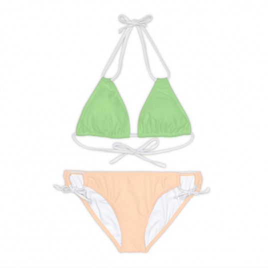Mint Green and Peach Strappy Bikini Set