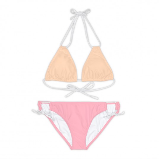 Peach and Light Pink Strappy Bikini Set