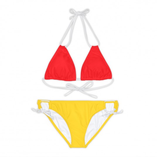 Red and Gold Strappy Bikini Set