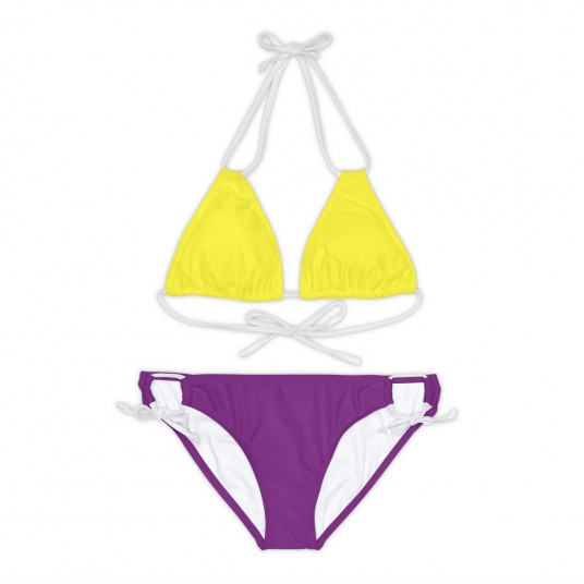 Yellow and Purple Strappy Bikini Set