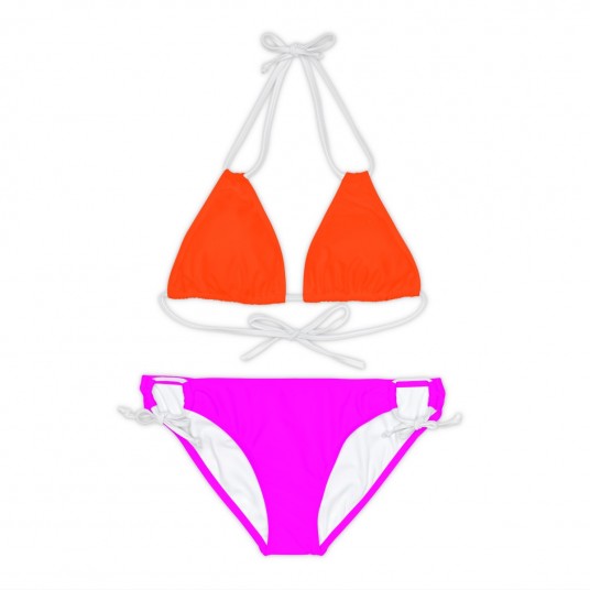 Sunset Orange and Magenta Strappy Bikini Set