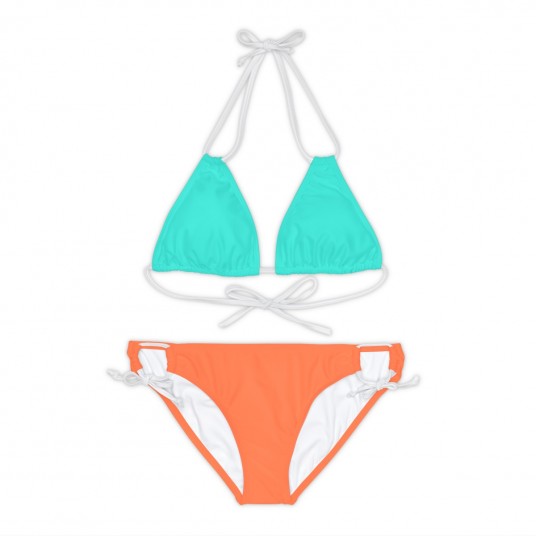 Turquoise and Coral Strappy Bikini Set