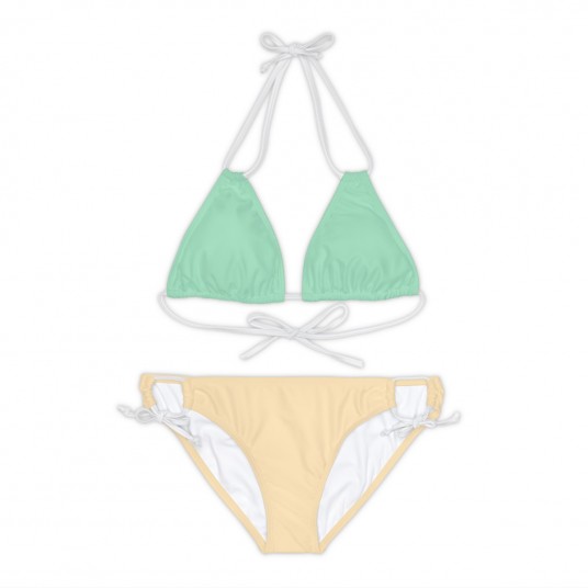 Seafoam Green and Sand Beige Strappy Bikini Set