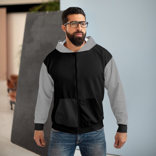 Monochrome Minimalist Zip Hoodie  AOP