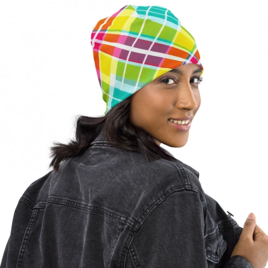 Plaid All-Over Print Beanie