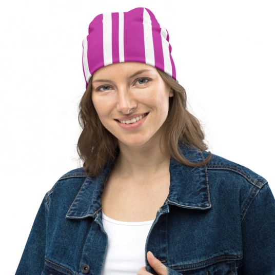 Pink stripe All-Over Print Beanie