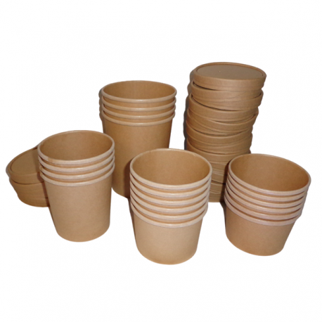 Eco Friendly Recycle and Compostable Food Containers Soup Cup Bowl Combo Pack of 12-(8oz) & 12-(12oz) with Vented Lids