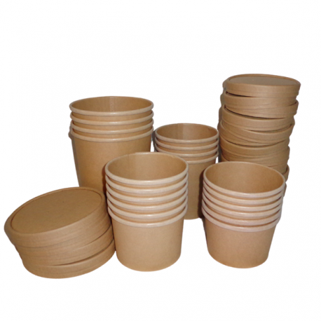 Eco Friendly Recycle and Compostable Food Containers Soup Cup Bowl Combo Pack of 6-(8oz) &6-(12oz) & 4-(16oz) & 4-(32oz) with Ve