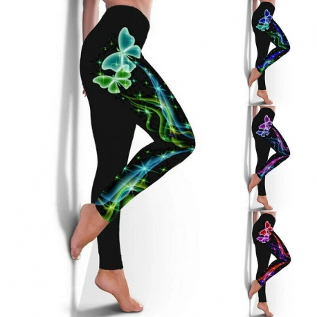 Women Butterfly Print Yoga Pants High Waist Fitness Leggings Running Gym Sports