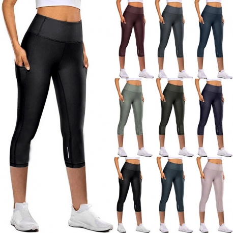 Fitness Yoga Calf Length Pants Pocket Legging For Women Tights Sexy Gym Sport Trousers Hips Lifting Workout Solid Yoga Pants Hot