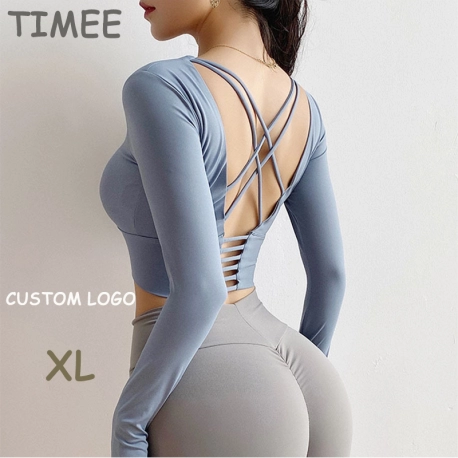 Custom wholesale sportswear shockproof gathered yoga sports vest long sleeve crop top
