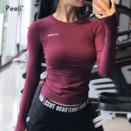 Peeli Long Sleeve Yoga Shirts Sport Top Fitness Yoga Top Gym Top Sports Wear for Women Gym Femme Jersey Mujer Running T Shirt|Yo