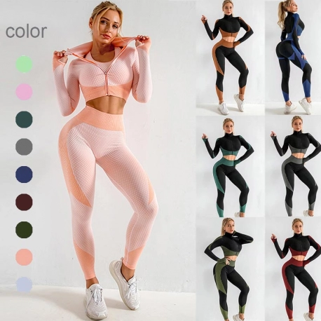 2/3PCS Seamless Women Yoga Set Workout Sportswear Gym Clothing Fitness Long Sleeve Crop Top High Waist Leggings Sports Suits|Yog