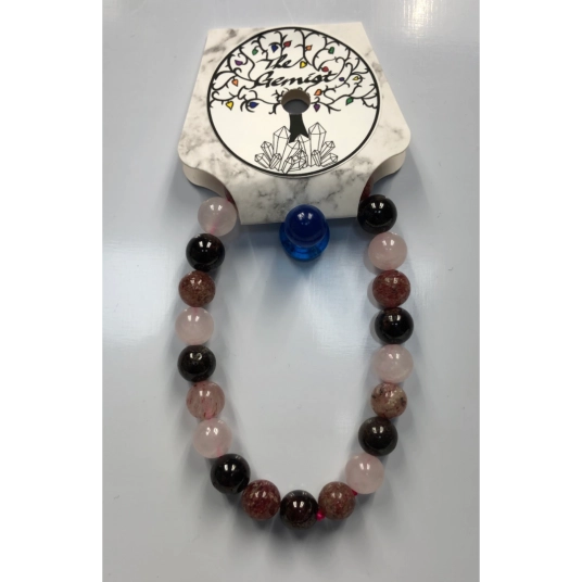 GARNET, ROSE QUARTZ & STRAWBERRY BEADED BRACELET