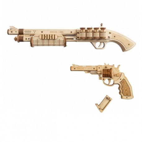 3D Wooden Puzzle | Revolver and Shotgun | Fun DIY 272 PCS Wooden Assembly Kit