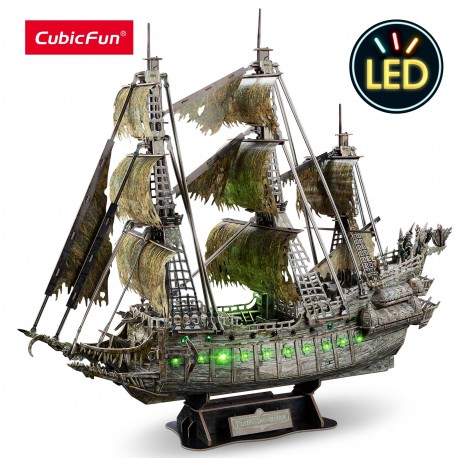 3D Puzzle | Flying Dutchman Pirate Ship | Green LED | Fun DIY 360 PCS Wooden Assembly Kits