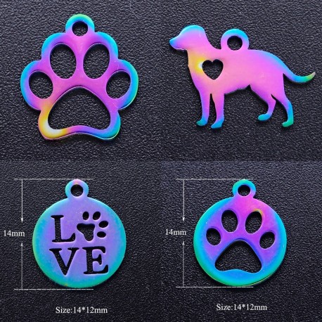 100% Stainless Steel Rainbow Plated Dog Charms for Necklace