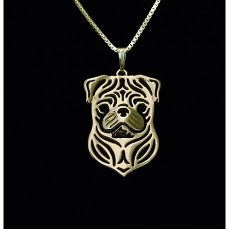 Handmade carved golden pug necklace