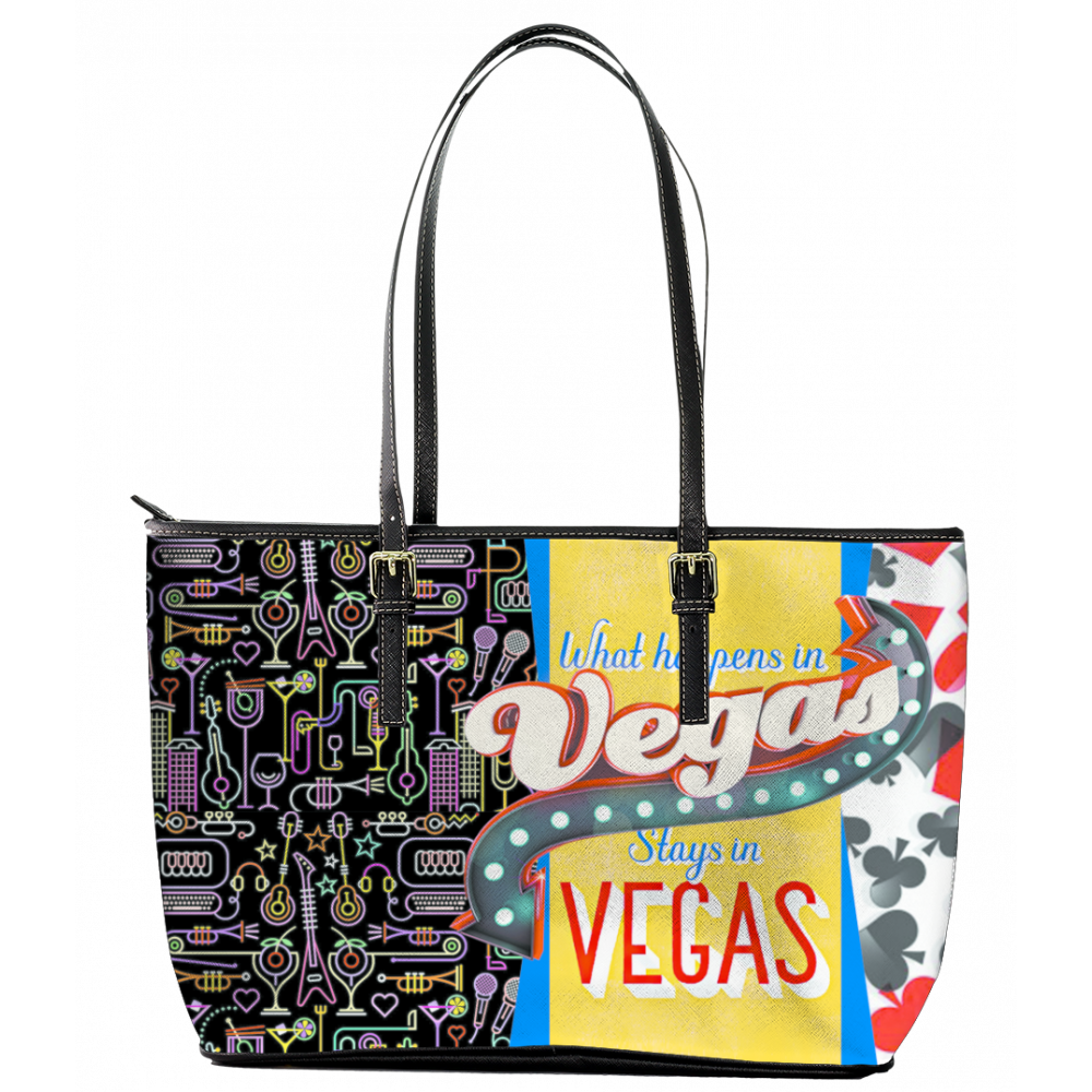 LAS VEGAS Black Leather Tote Bag (Large)