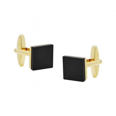 Gold Polished Cufflinks with Black Glass